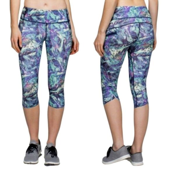 Lululemon Run Top Speed Crop Iridescent Multi Color Crop Leggings Size 4 - Picture 1 of 14